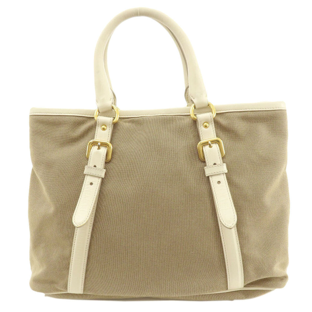 Prada canvas Corda beige rolled Jacquard Logo Tote white body leather top